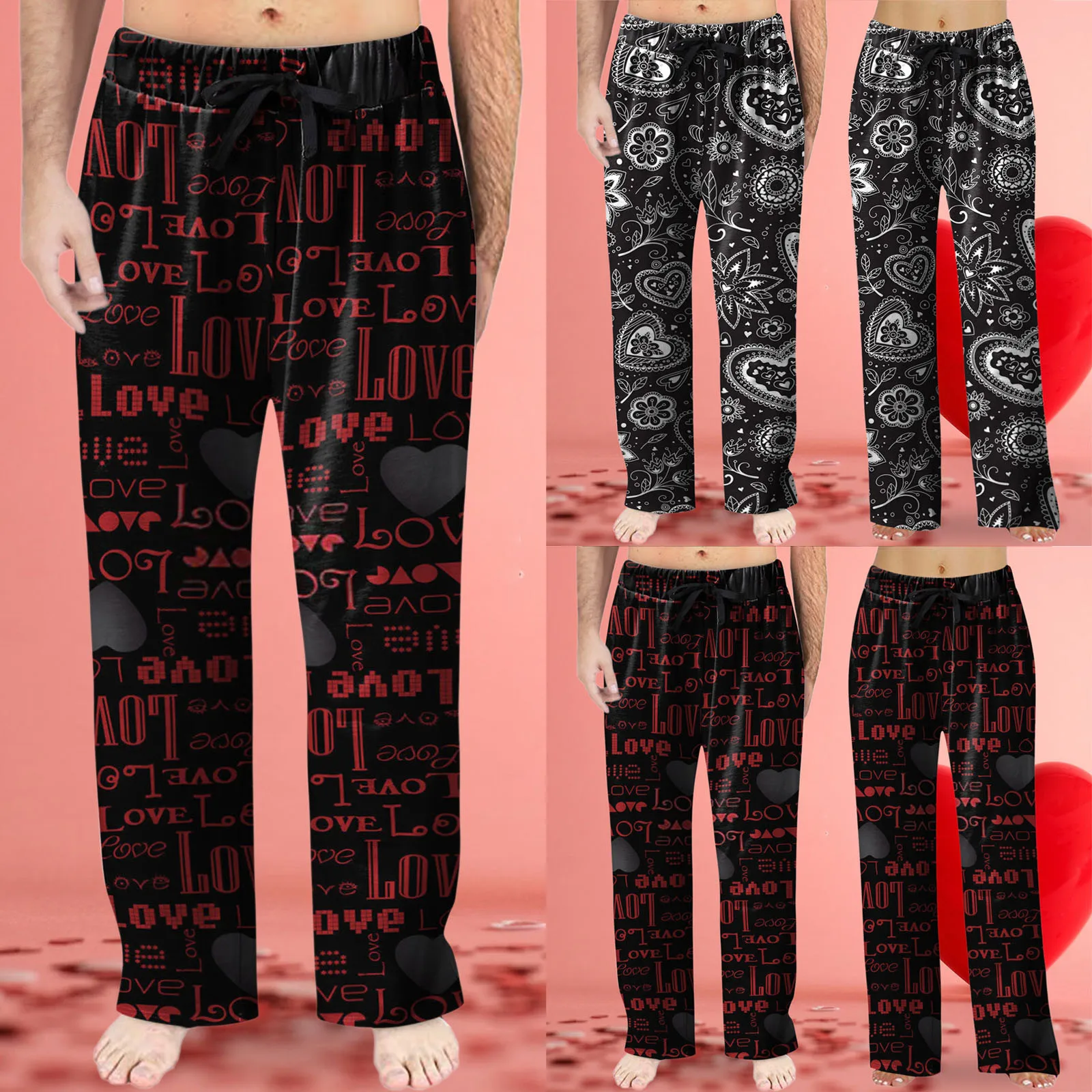 Heren Home Wear Straght Casual Broek Losse Wijde Pijpen Heren Jogger Joggingbroek Vintage Print Pyjama Potlood Broek Broek Streetwear