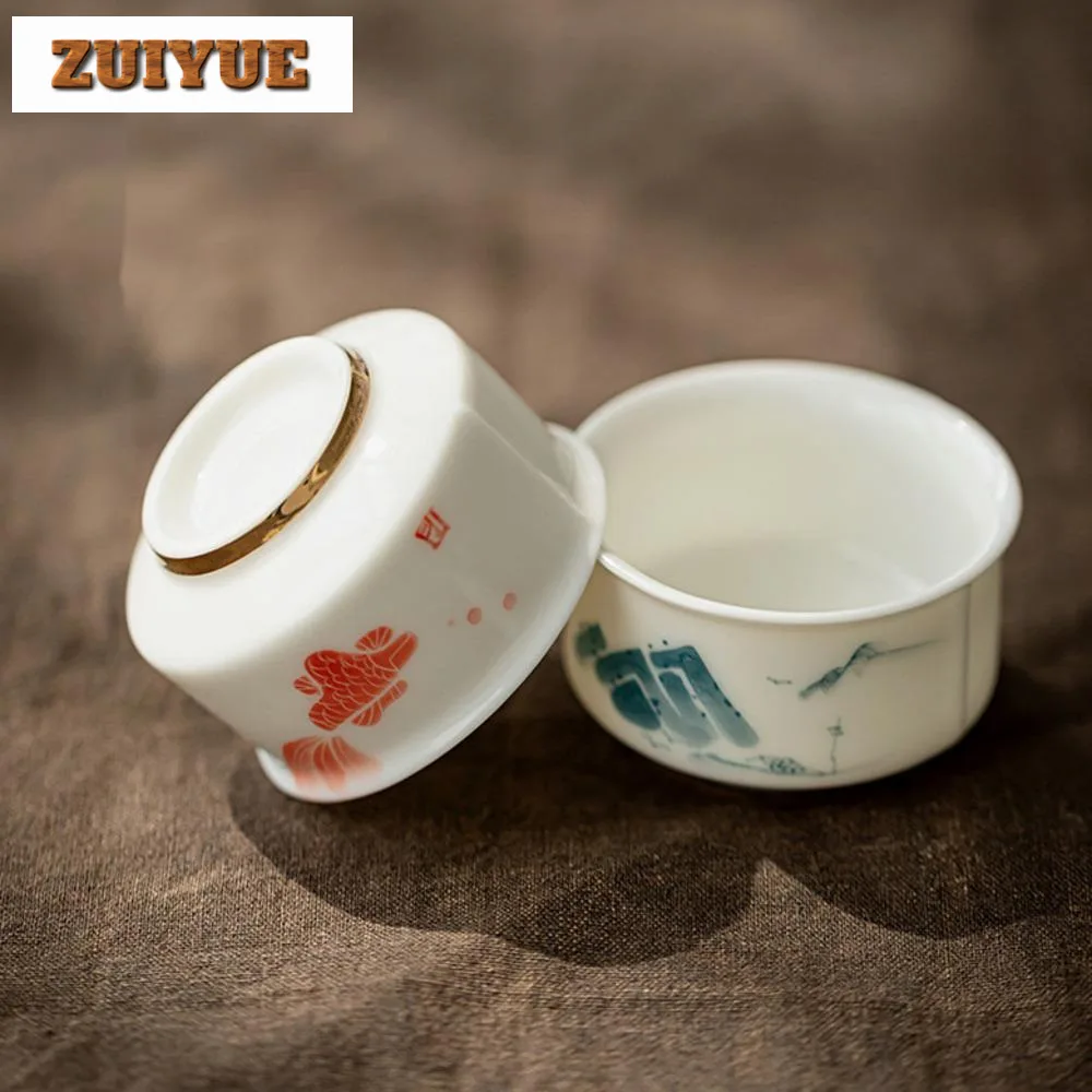 60ml Hand-painted Lotus Tea Cup Handmade White Porcelain Master Cup Anti Scalding Te Abowl Tasting Set of Cups Teaware Drinking