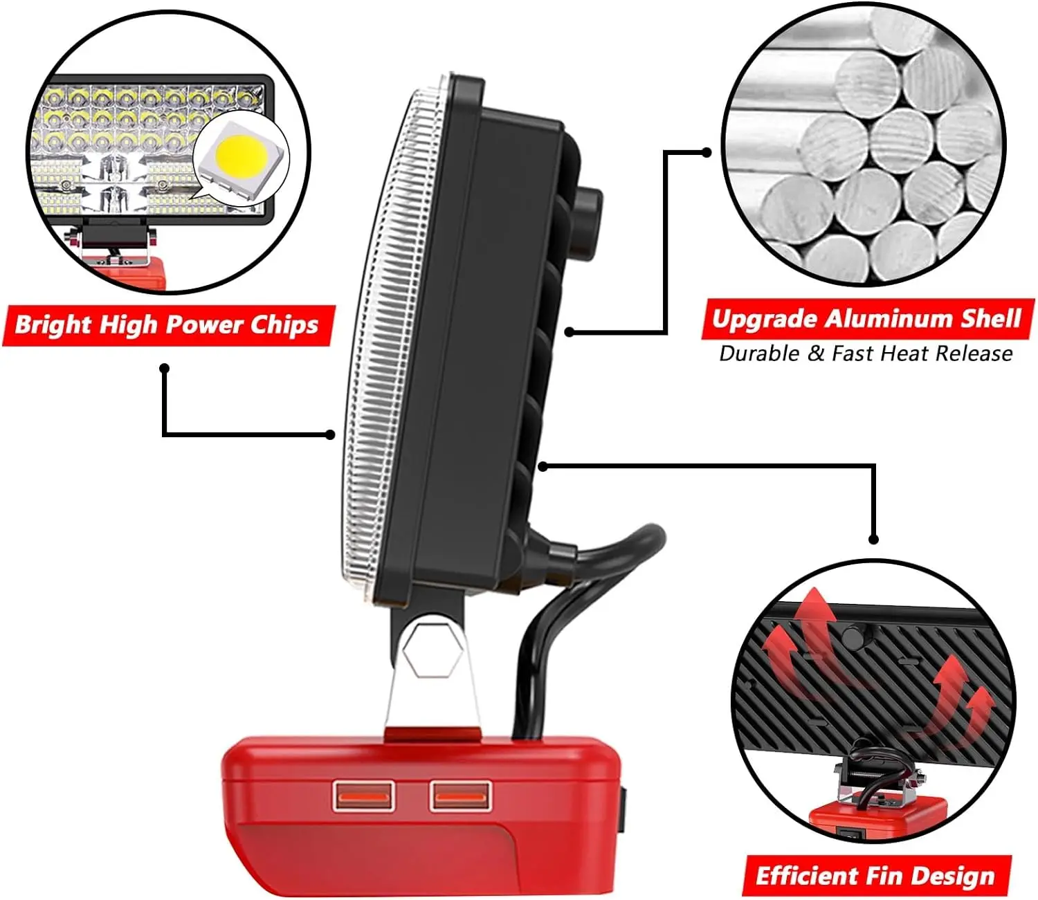 Imagem -04 - Portátil sem Fio Led Luz de Trabalho Luz de Inundação Usb com Modos Compatível com Milwaukee Bateria 18v 2.1a 6000 lm 38w