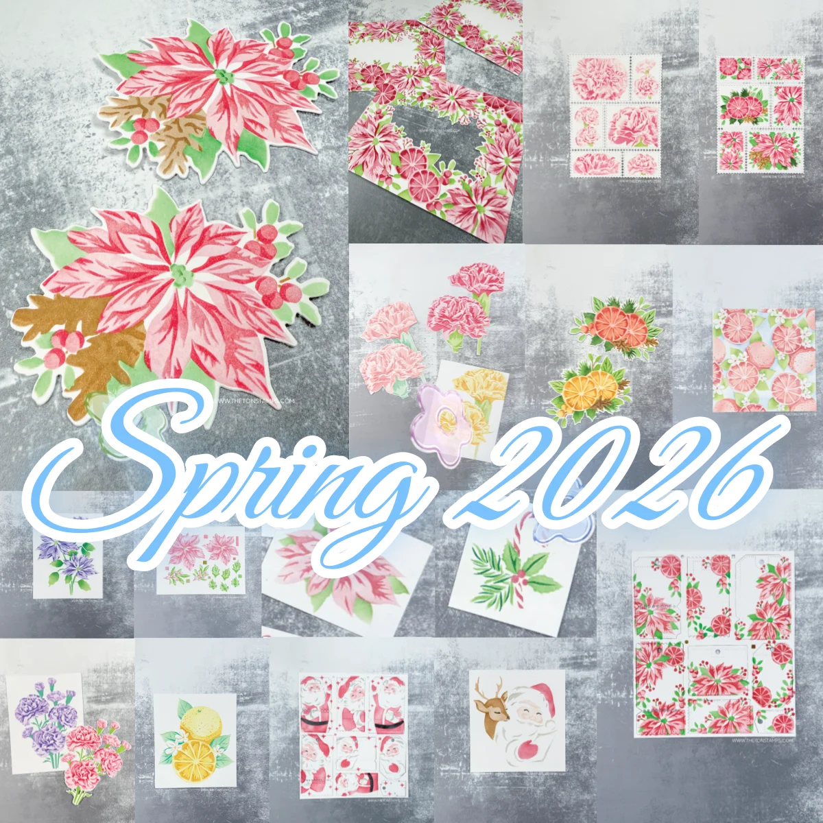 

Spring 2026 Poinsettia Carnation Citrus Candy Cane Santa Metal Cutting Dies Clear Stamps Stencil For DIY Greeting Card Template