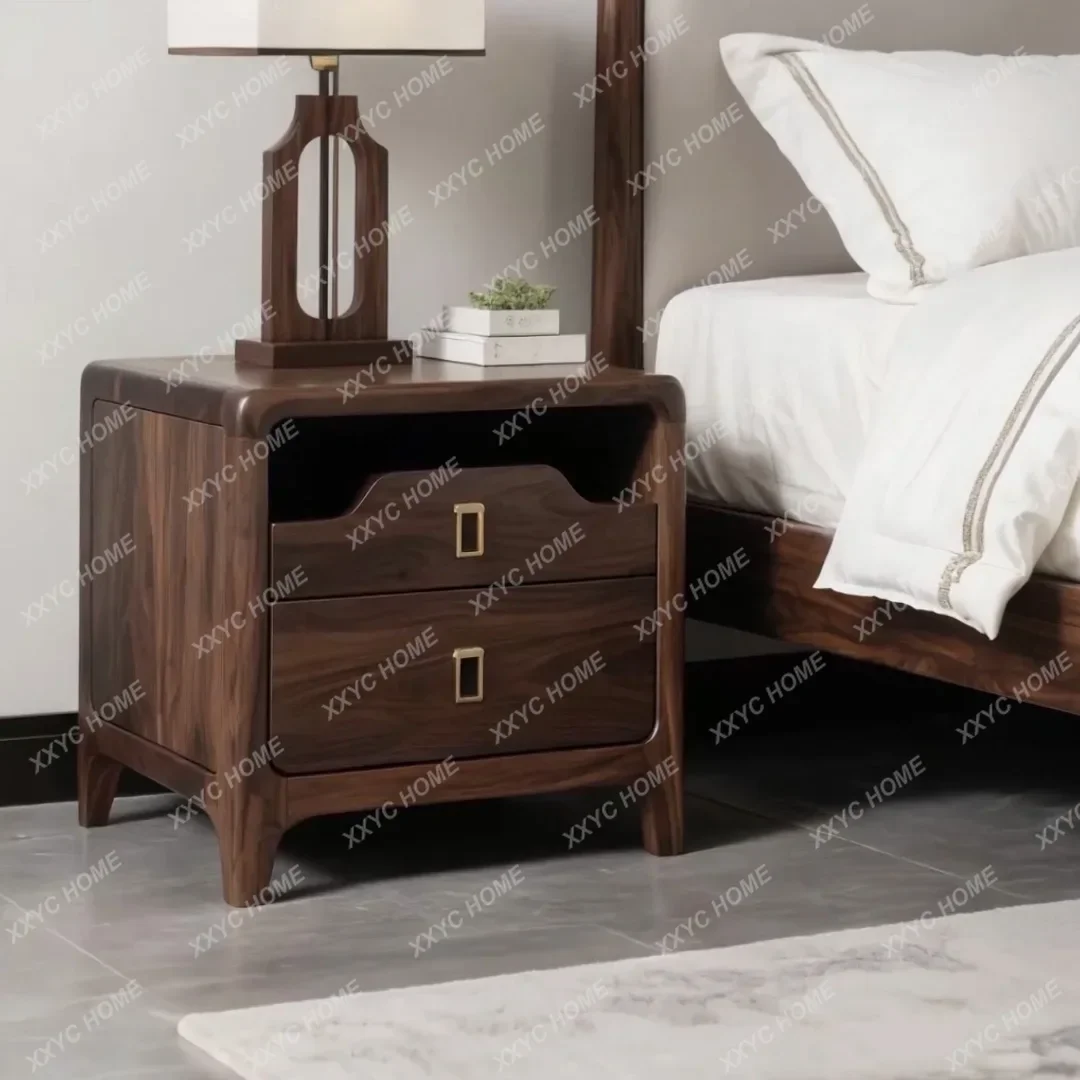 

New Chinese style wabi sabi wind black walnut all solid wood bedside table simple modern zen bedroom locker