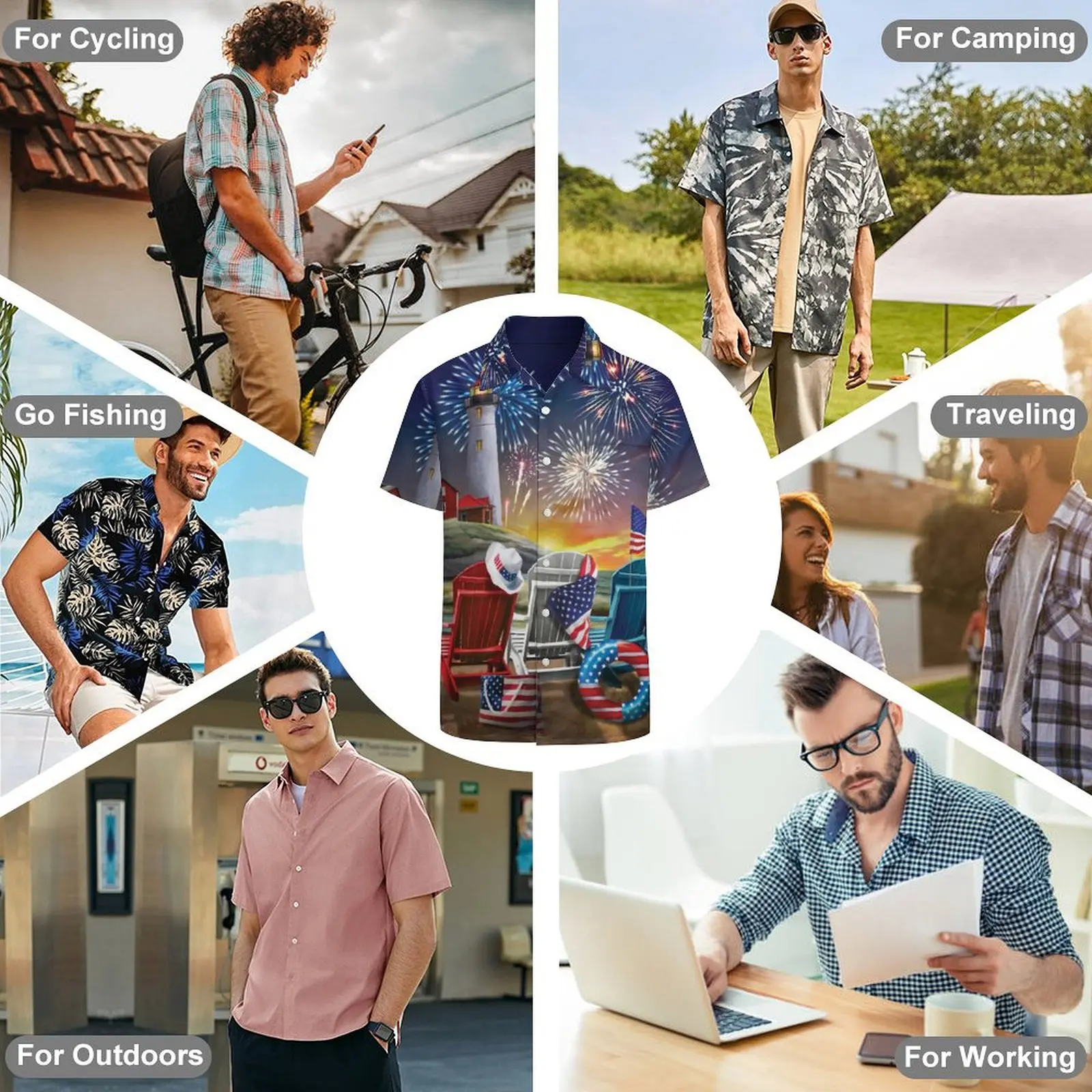 Hawaiian Men's T-shirt 3D Fun firework Printing Men's Summer Loose Beach Oversize Short-sleeved T-shirt Men's Unisex Casual Tops