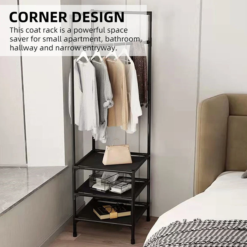 Coat Rack Mult Function Floor Standing Hanger Organizer Removable Metal Standing Clothing Storage Shelf Cabinet Hanging Hat Rack