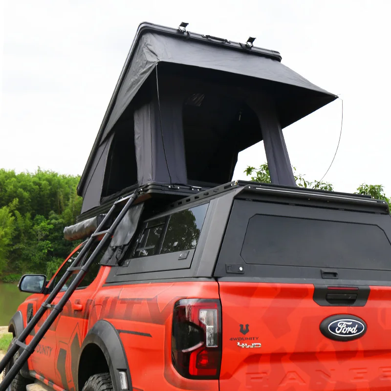 One Person Aluminum Alloy Hardtop Car Roof Tent Canvas Elevated Triangle Design Wind Rain Resistant Quick Automatic Opening