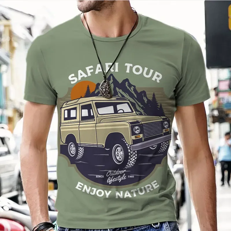 Large Silhouette Men's T-shirt Vintage Car Design Casual Top Hip Hop Fashion Short Sleeve 3D HD Printed Summer Harajuku Shirt6XL