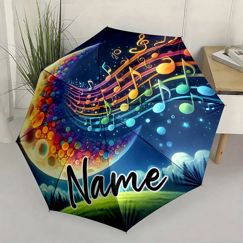 Custom Name Umbrella Colorful Musical Umbrella Design Print 8 Iron Ribs Folding Umbrella Auto-Open Fashion Sunshade