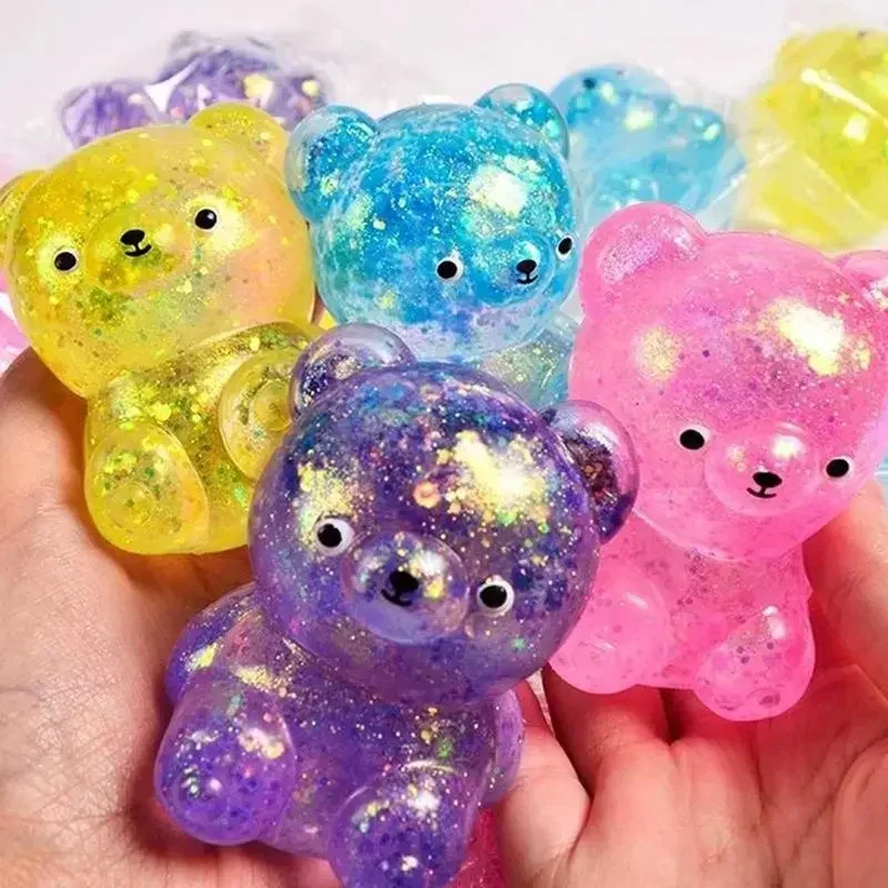 Fidget Bear Toy Squishys Glitter Gummy Bear Needoh Small Cute Animal Anti Stress Fidget Splat Decompressions Vent Squeeze Toy