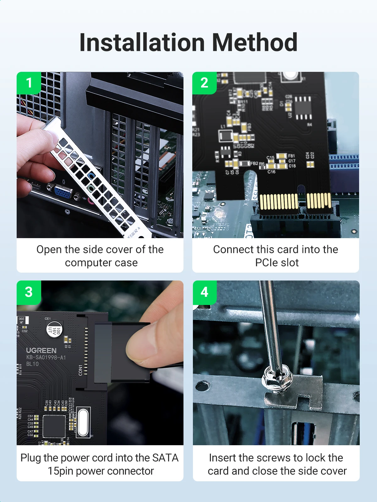 UGREEN USB 3.0 PCIe karty 5 gb/s USB 3.0 gniazda rozszerzeń PCIe karty 4 porty PCIe do adaptera USB z 15-pin SATA złącze zasilania