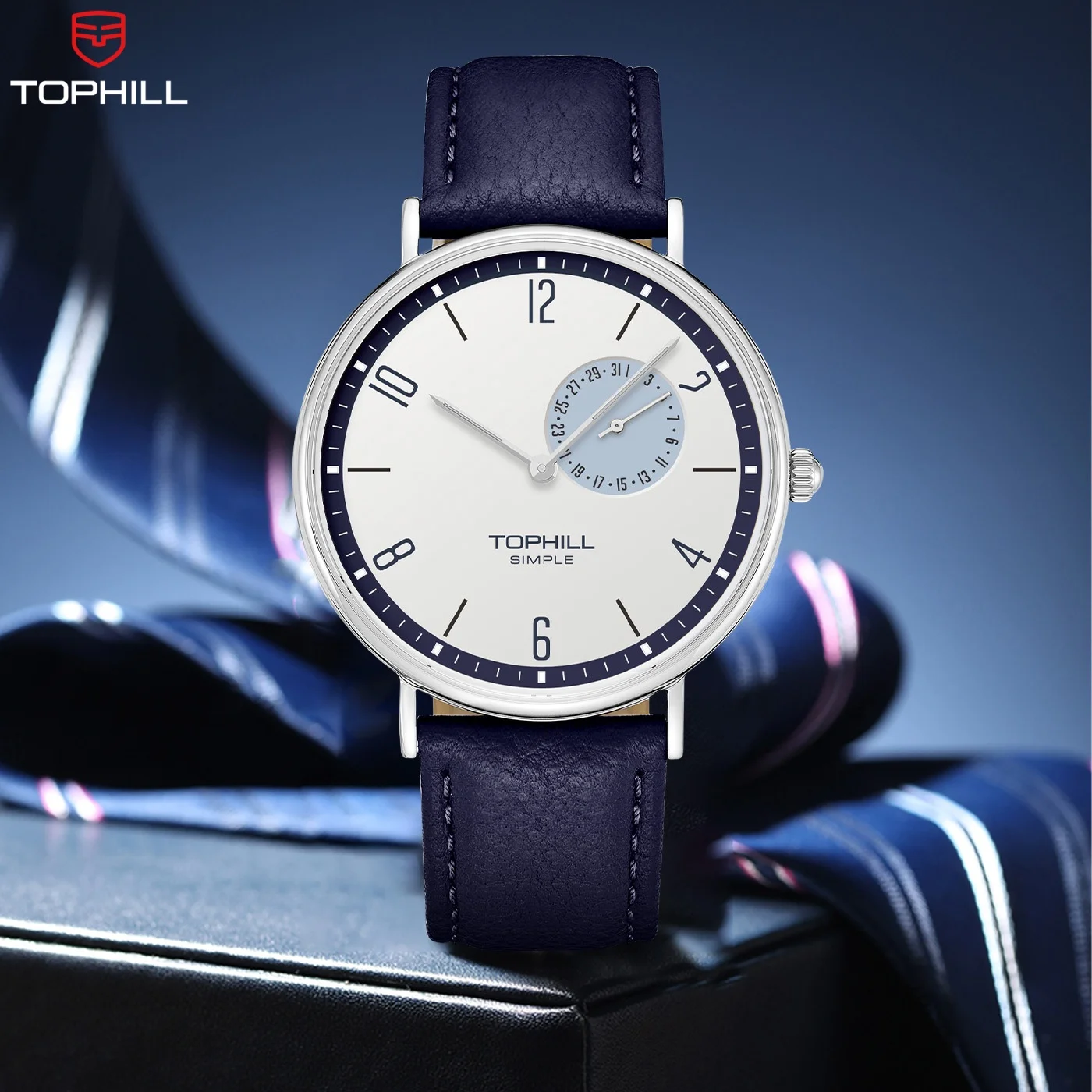 

TOPHILL Quartz watches for Men Bauhaus watch Clean dial design Ultra-thin Case Leather strap Sapphire glass 40mm Threaded crown