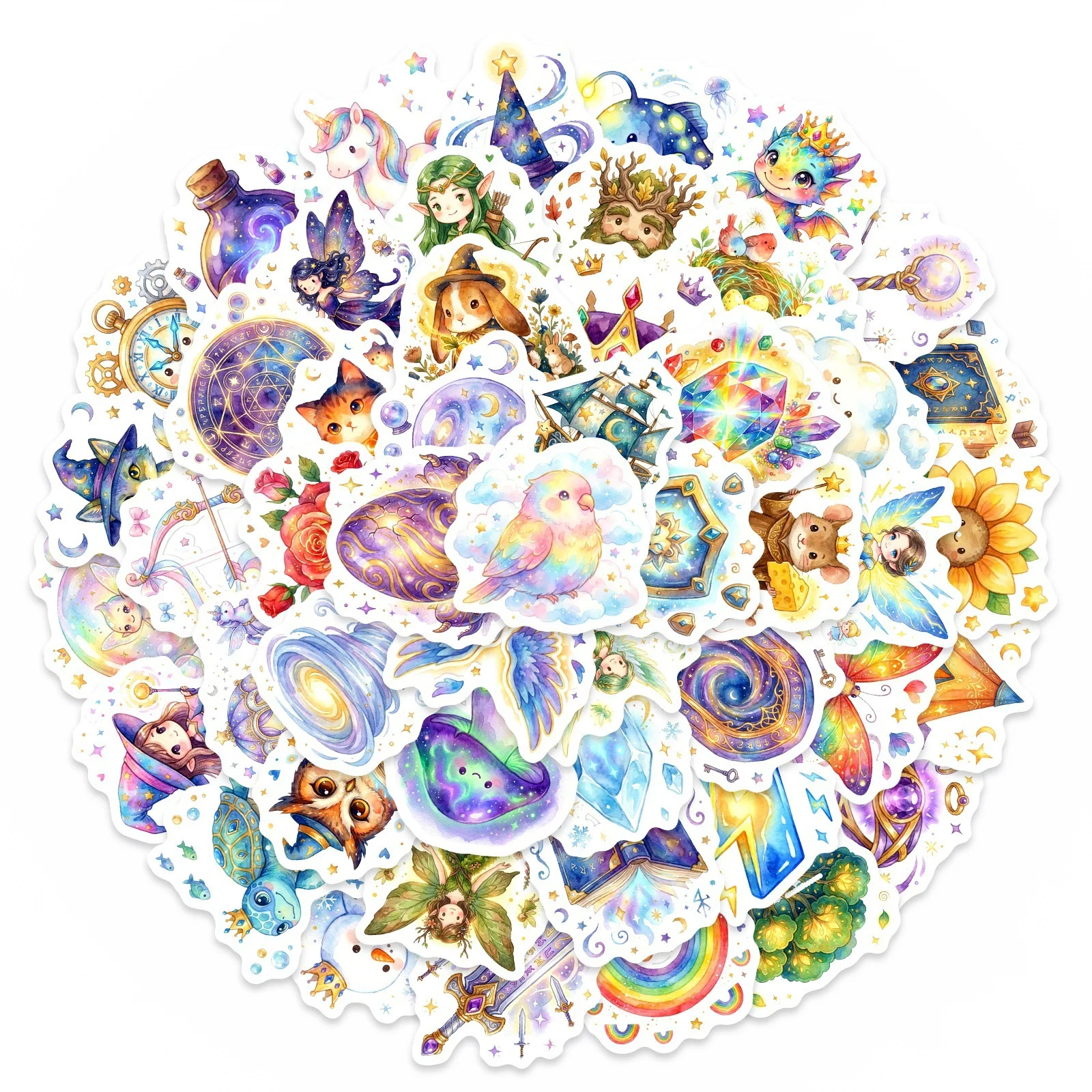 50Pcs Magic Animal Daily Graffiti Stickers Hot Selling Cartoon Watercolor Waterproof Journal Decorative Sticker Decals for DIY