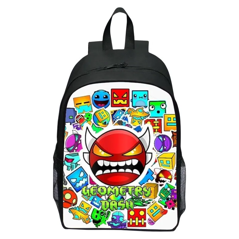 すべての学生向けの新しいプリントされたジオメトリダッシュジオメトリースプリントバックパック、男性と女性向けの漫画バックパック