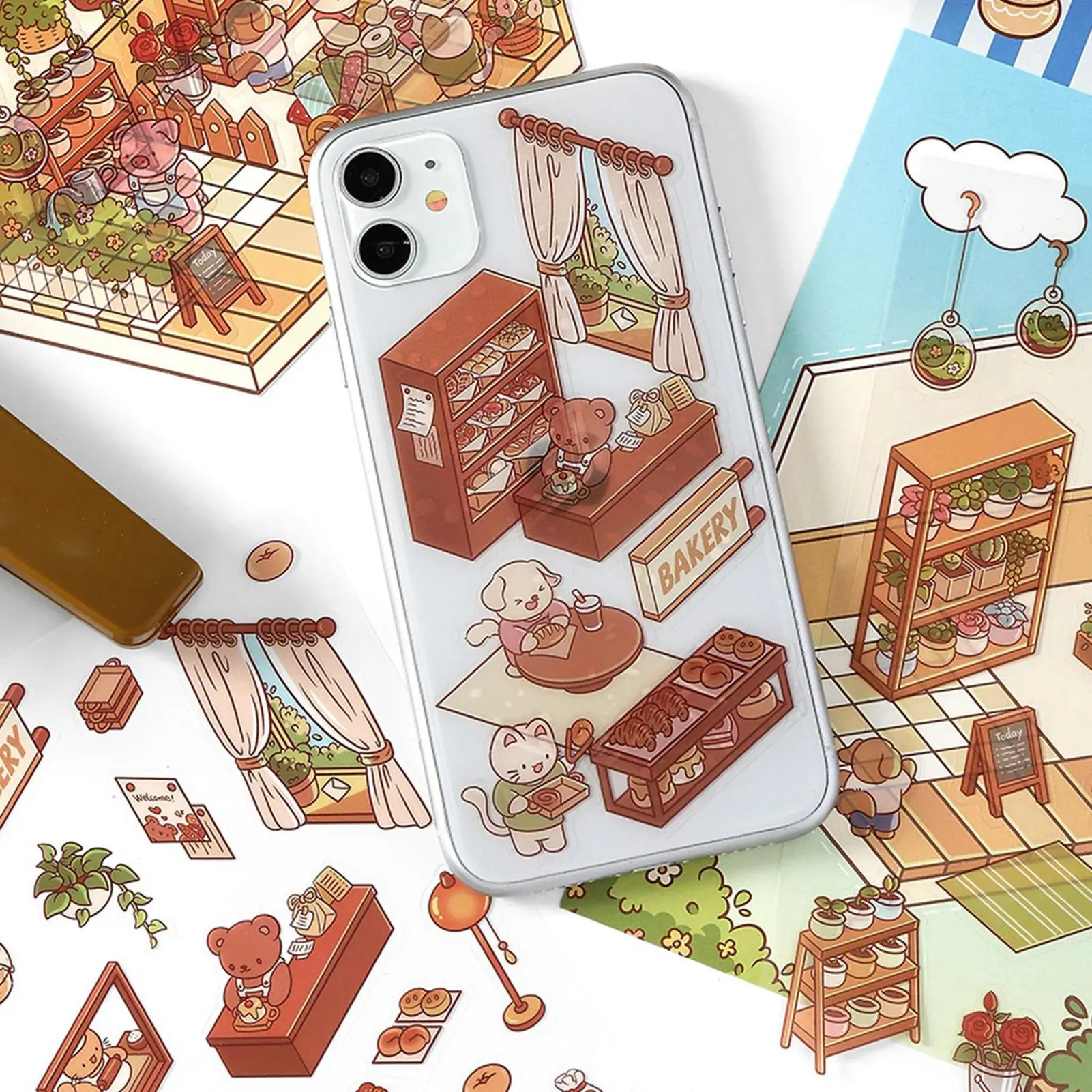 Conjunto de adesivos de cena em miniatura, efeito 3d, 4 peças, adesivo de paisagismo, alívio do estresse, decalques de paisagismo para entusiastas de artesanato, adolescentes