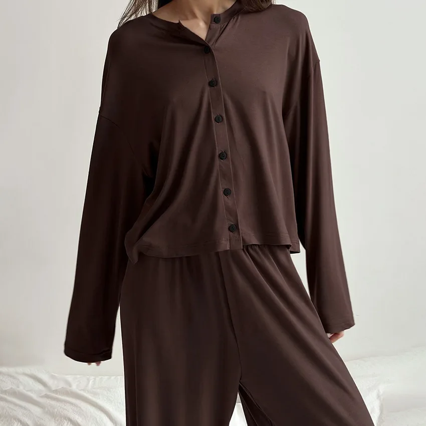 Women's Pajamas Sets 2024 Simple New Thin Knitted Long-sleeved Long Pants Casual Outwear Loungewear Clothes Women