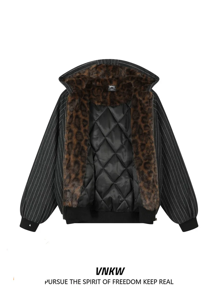 

Зимняя утепленная хлопковая куртка с искусственным мехом, в полоску, в американском стиле, теплая, повседневная, с капюшоном, с длинными рукавами