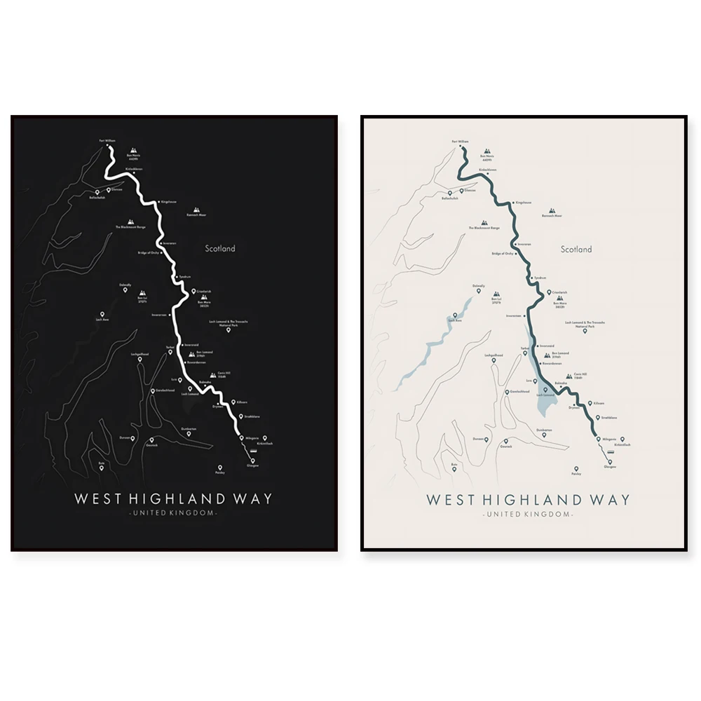 West Highland Route Map, West Highland Way Gifts, West Highland Way Poster, Scottish Hike, Relive Your Adventure | Trail Map Art