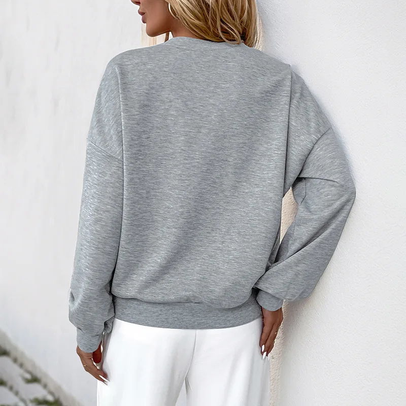 

2026 Women's Autumn Winter Flower Nail Bead Sweatshirt Top Round Neck Casual Hollow Hoodie