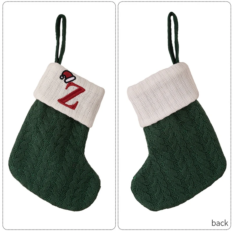 Grün/Rote Weihnachtsstrümpfe, gestrickte Weihnachtssocken 2026, Weihnachtsfeier-Dekoration, A-Z Buchstaben-Stricksocken, Navidad Neujahr 2027 – Detail 15
