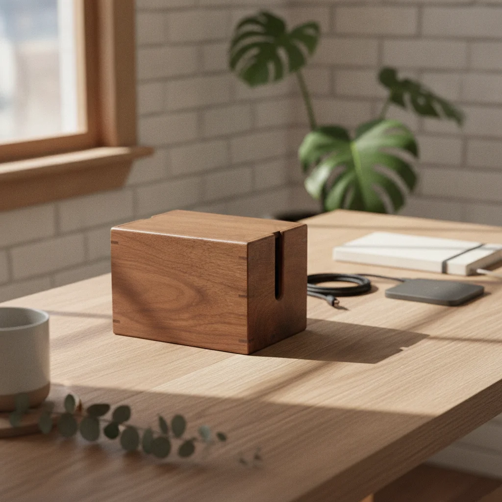 Cable Management Box Wooden Cord Organizer Box Power Strip Cover Tidy Natural for Desk, Home Office