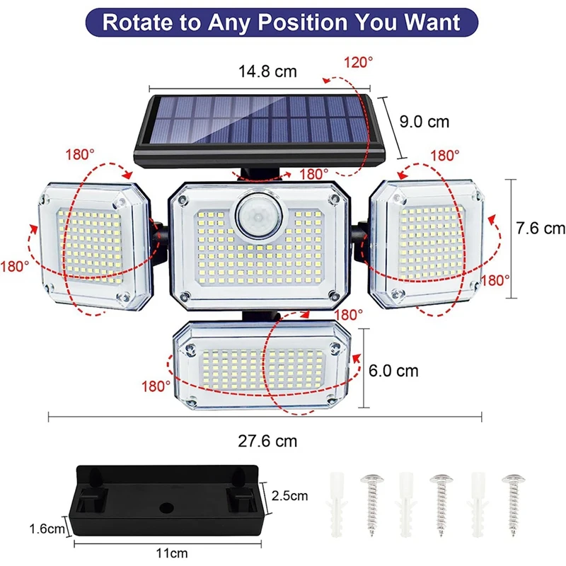 Solar Lights Outdoor Motion Sensor 333 LED Flood Lights, Solar Wall Lights With 2 Remote Controls
