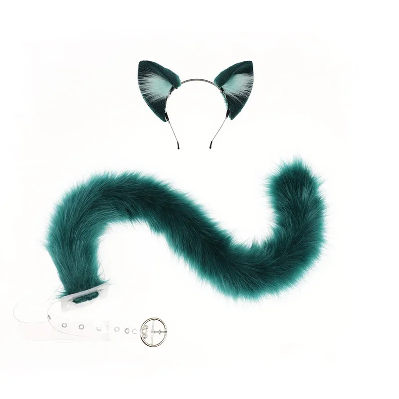 Oreilles de loup et queue de renard vert pour femmes, accessoires d'oreille et de queue d'animaux, coiffure de club de fête, oreille de chat en fourrure, bande de sauna Lolita, accessoires Anime Cosplay