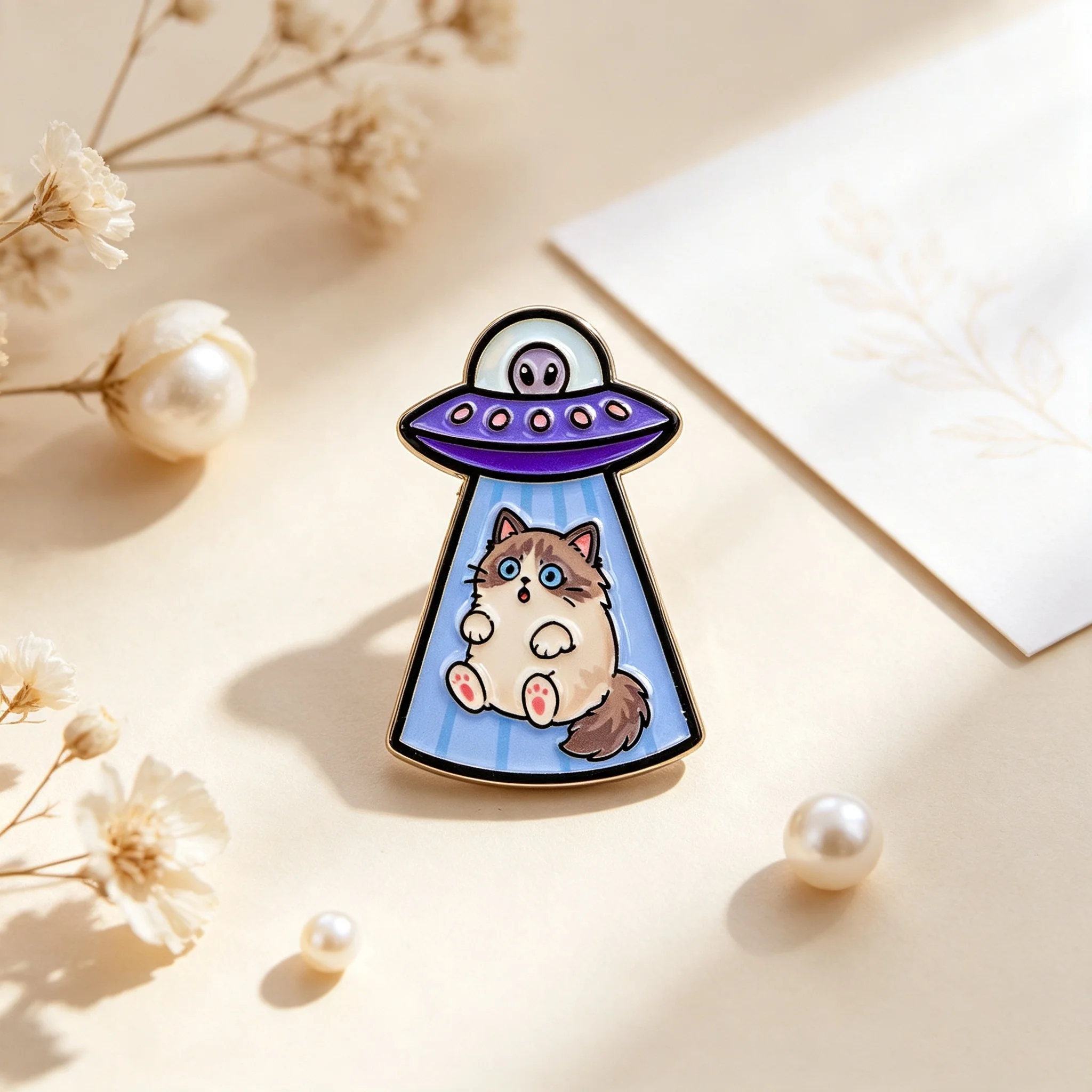 Cartoon Space Cat Enamel Pins Funny Alien Kitten Brooch Lapel Pin Badge on Clothing Accessory Fashion Jewelry Gift For Friend
