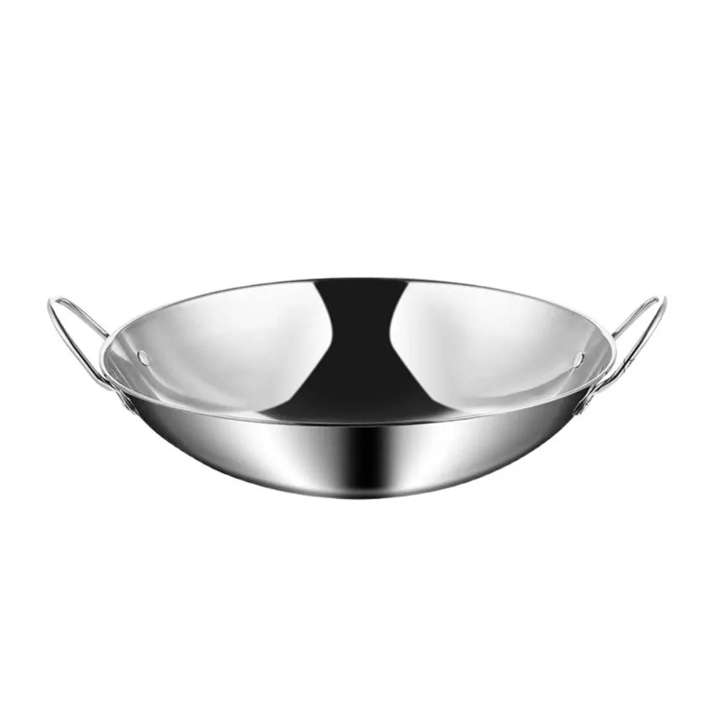 Durable Thickened Stainless Steel Wok Uncoated Windproof Double Ear Wok 7/8/9/10/11in Easy Clean Spicy Pot Hotpot Commercial