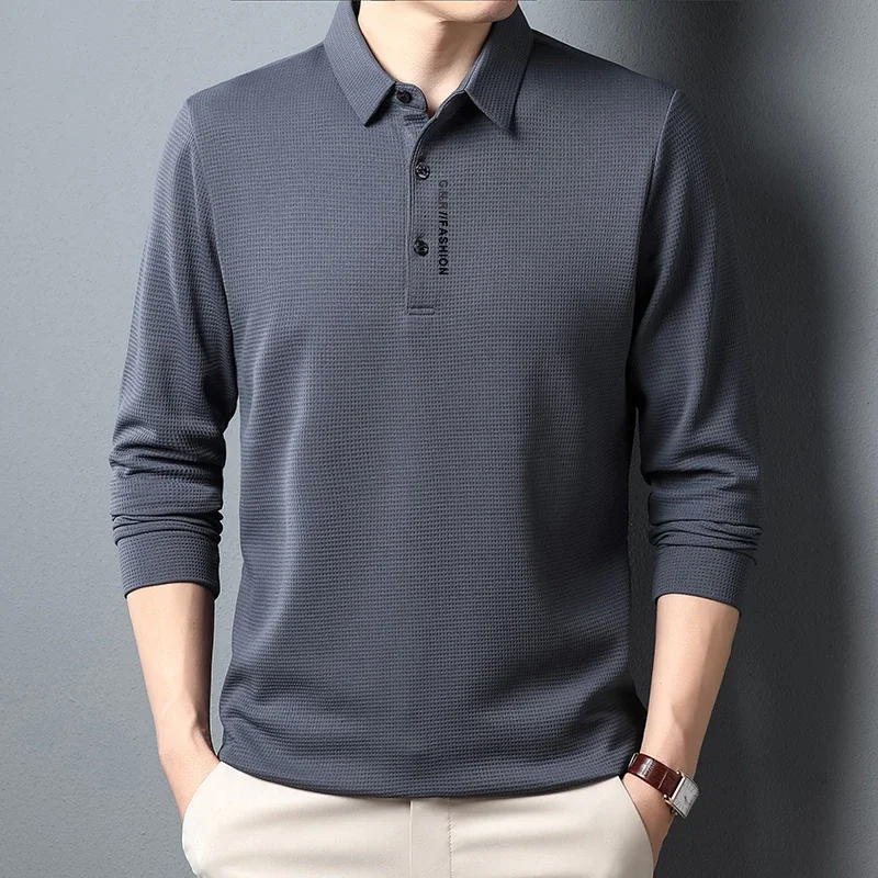 NONE Men Polo Shirt Waffle Long Sleeve 6