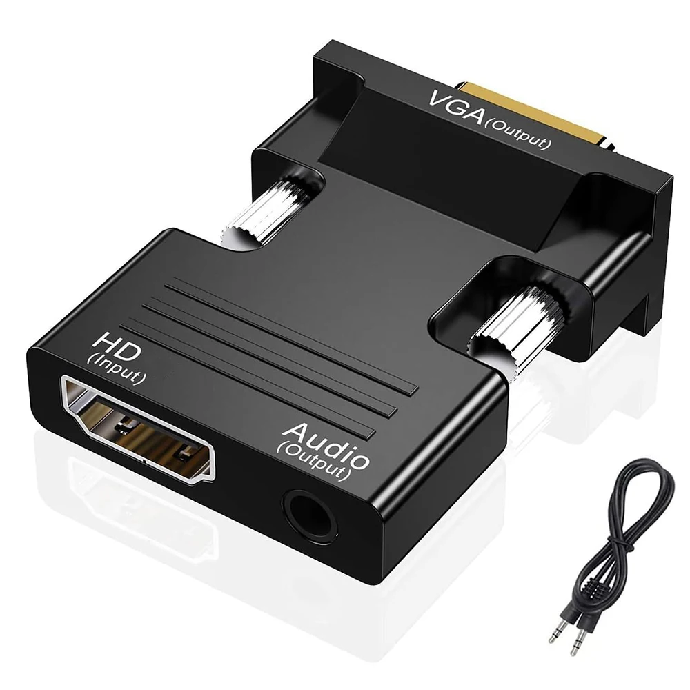 1080P HD to VGA Adapter with 3.5mm Jack Audio Output Video Converter for Laptop PC Computer HDTV Set-top Box Monitor Projector