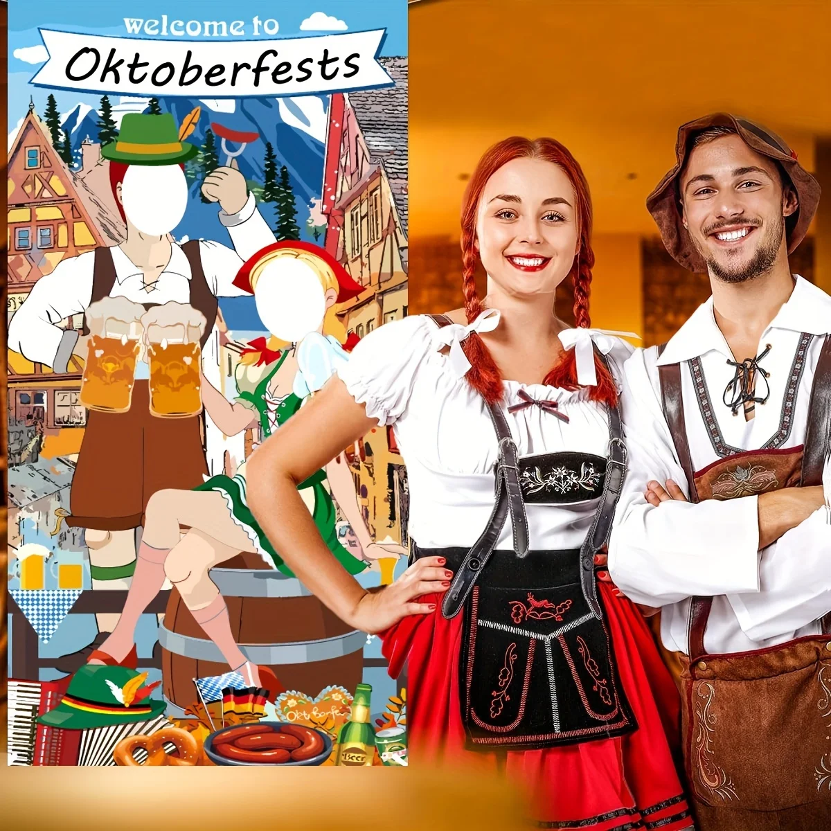 Hintergrundstoff für die Fotokabine des Oktober-Bierfestivals, das bayerische Bierfestthema und die fröhliche Bierfestparty