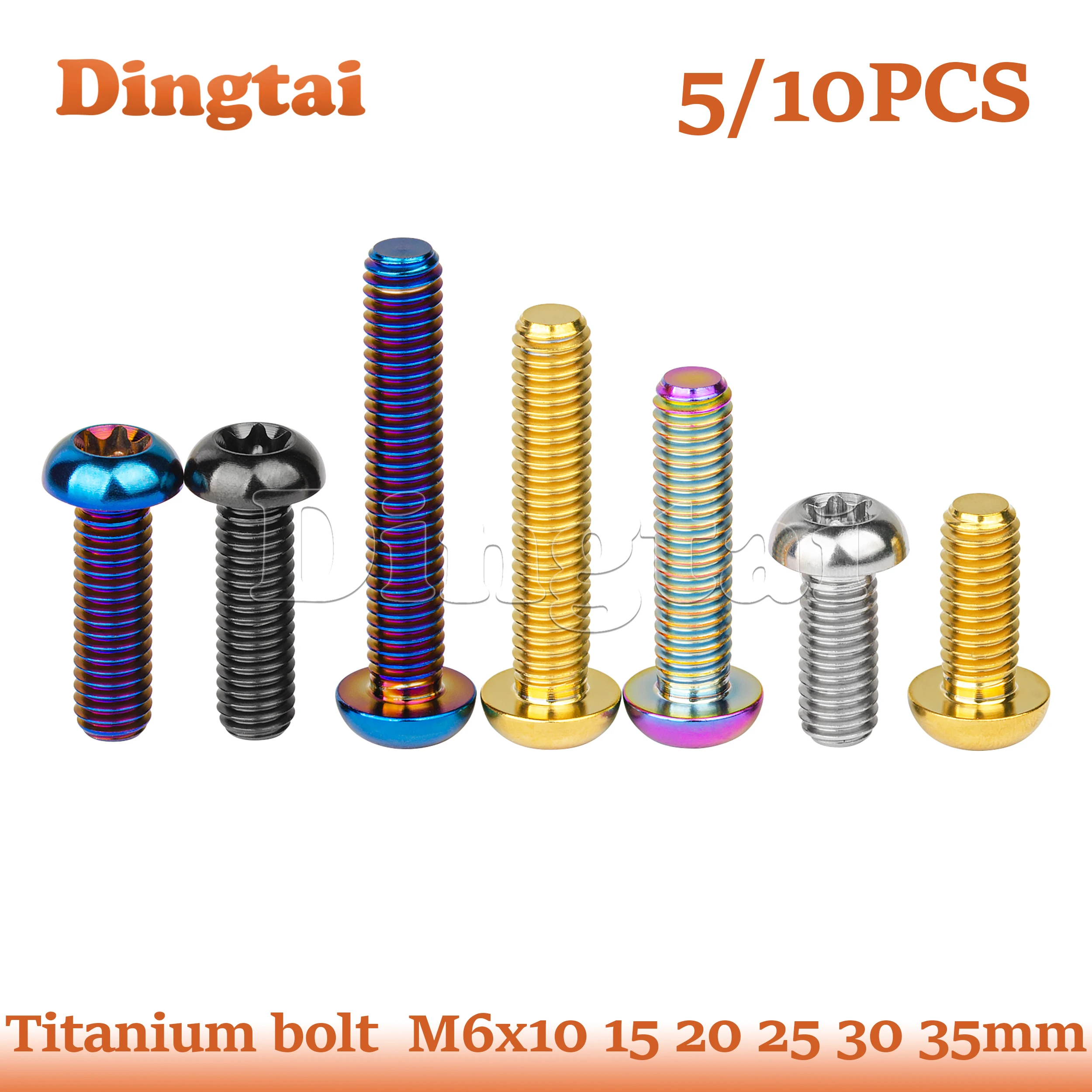 Dingtai Titanium Bolt 5/10PCS  M6x10 15 20 25 30 35mm  Button Torx T30 Head Screw for Bike Bike Motorcycle Car Fixing Fasteners