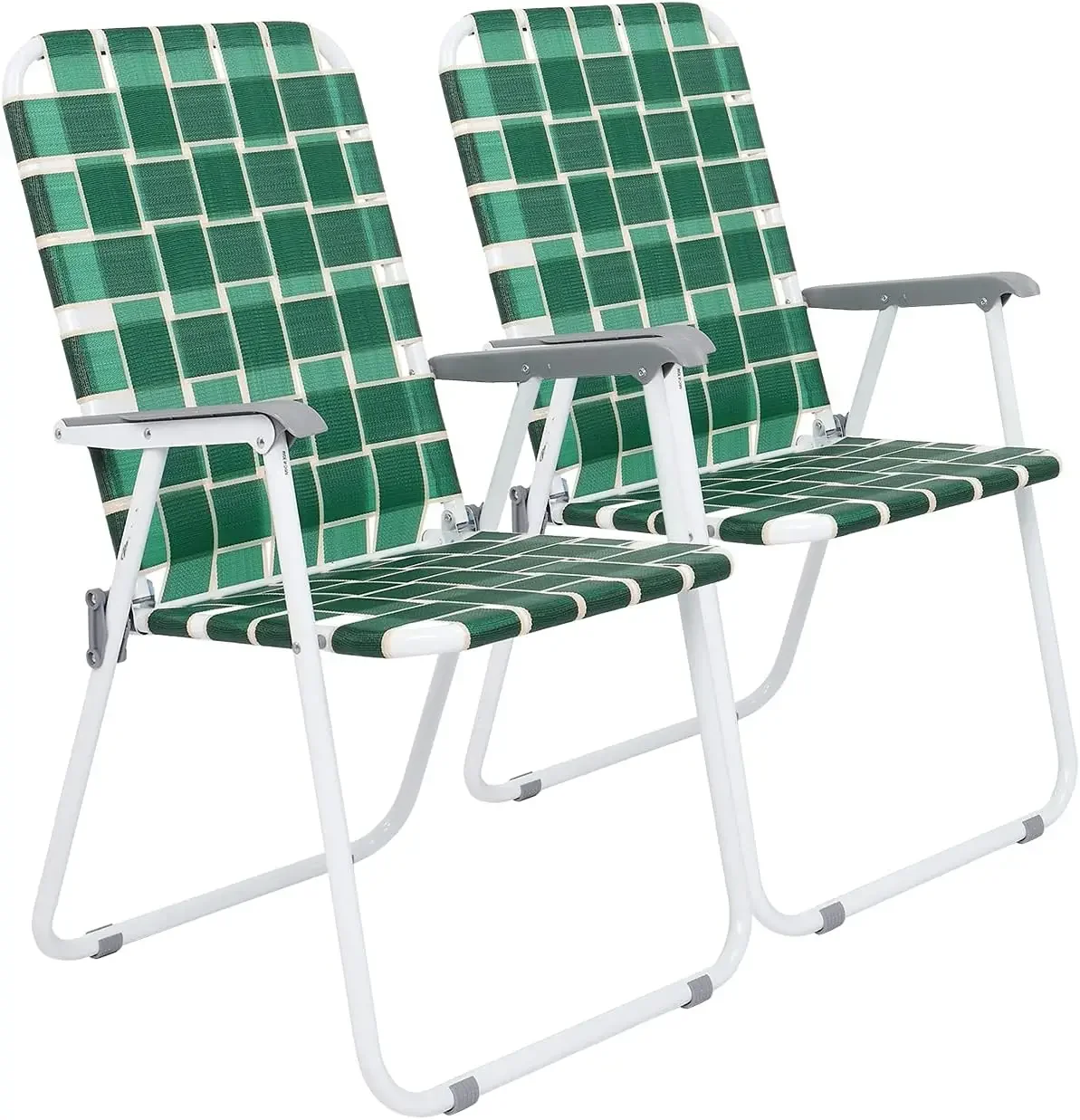 Patio Lawn Webbed Folding Chairs Set of 4, Outdoor Beach Portable Camping Chair for Yard, Garden (Dark Green, Classic)