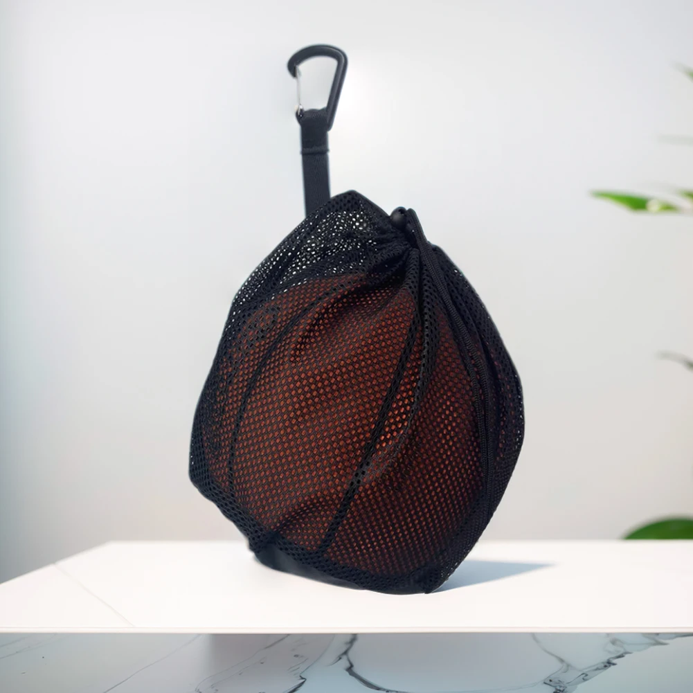 Single Ball Bag with Zipper Pocket Mesh Carry Bag Drawstring Sling Back Bag for Carrying Basketball Volleyball Soccer Football