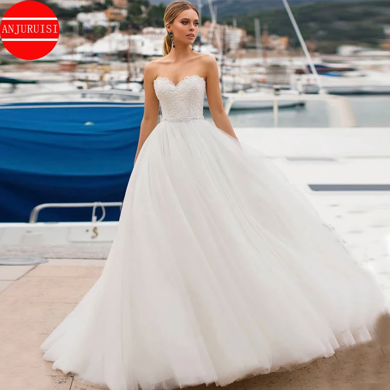 

Strapless Princess Ball Gown Lace Wedding Dresses For Women 2023 Bride Floor Length Vestidos De Novia Suknia Ślubna Robe Mariage