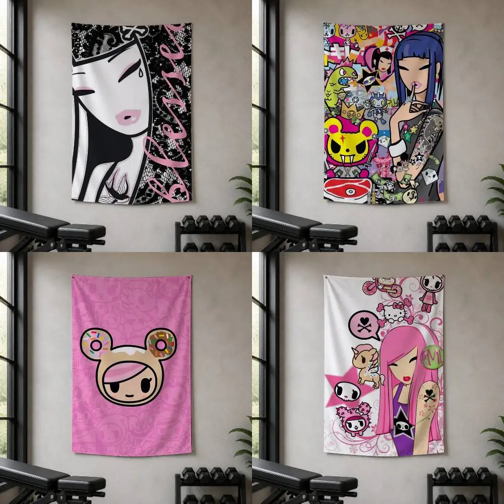 T-TokidokiS Girl  Decorative Hanging Flag with Grommets for Garage Bedroom Dorm Wall Decor