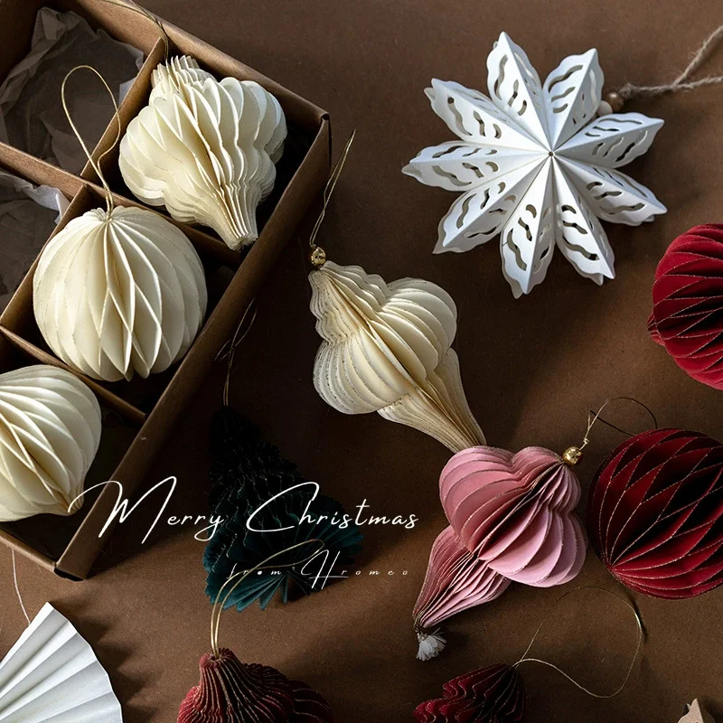 

Christmas Party Decorations Mini Lantern Paper Honeycomb Ornaments For Xmas Tree Decor Hanging Ornament Home Party Xmas Gift