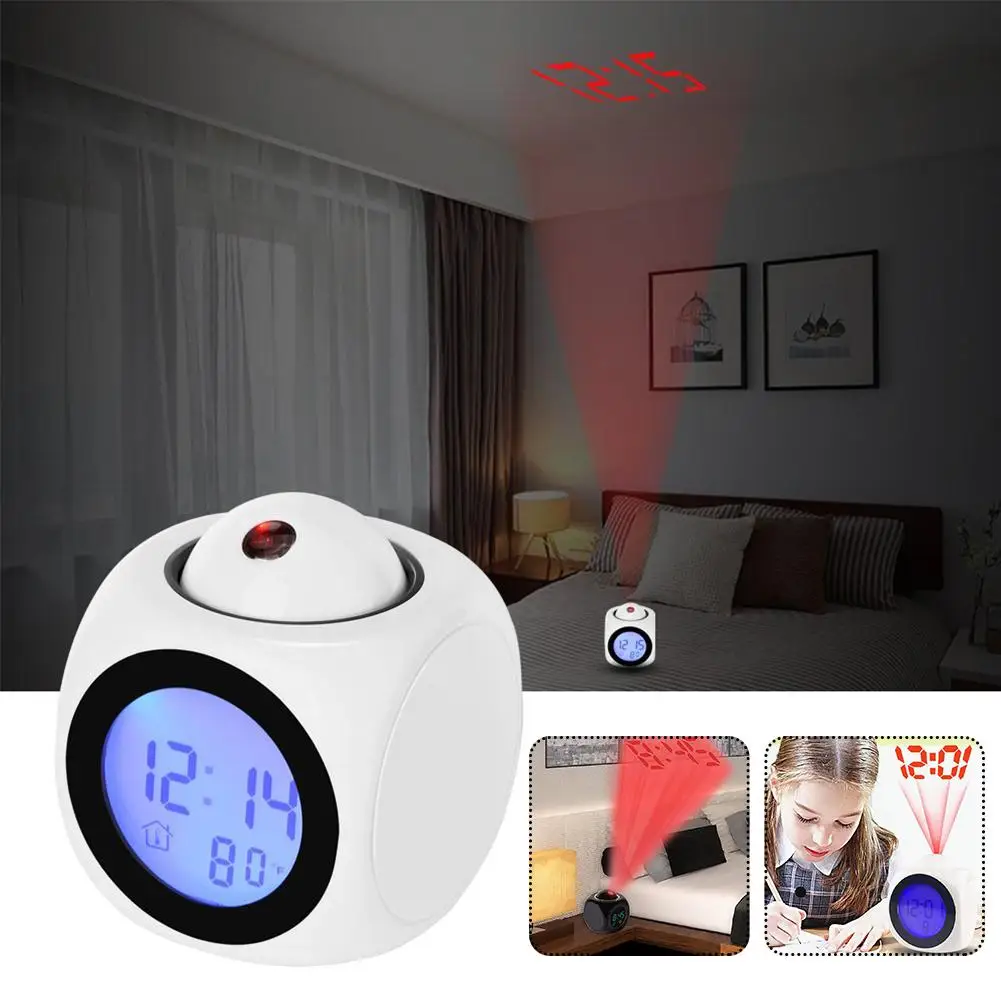 Creative LCD Digital Projection Laser Alarm Clock Display Function Clock Home Time Decor Voice Temperature Table Report I2L6