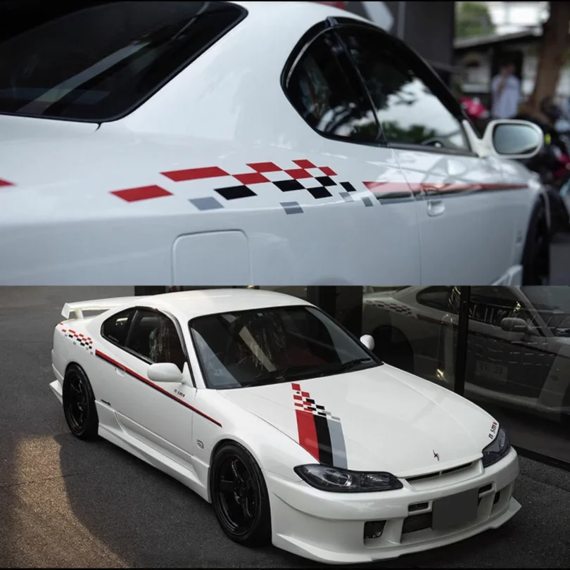 

Наклейка на гоночный спортивный автомобиль, наклейка на капот с полосой на талии, предварительно вырезанная упаковка, накладка, индивидуальная графика для Nissan Silvia S15