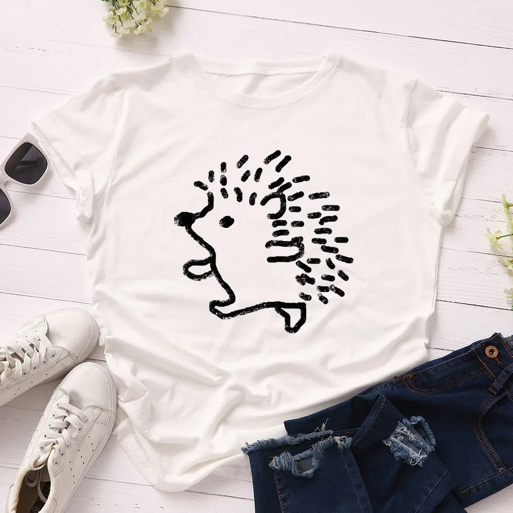 100% Cotton Women T-shirts Cute Hedgehog Printed Graphic T Shirts Woman Short Sleeve Tees Top Female Clothing Ladies Tshirt