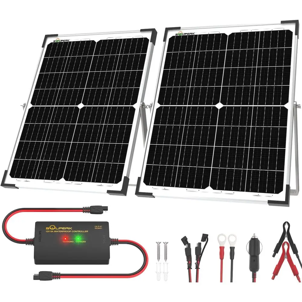 12V 50W Solar Panel Kit, 2pcs 25W Solar Battery Maintainer+Waterproof 8A Controller+Adjustable Mount Bracket for Boat RV Car Mot