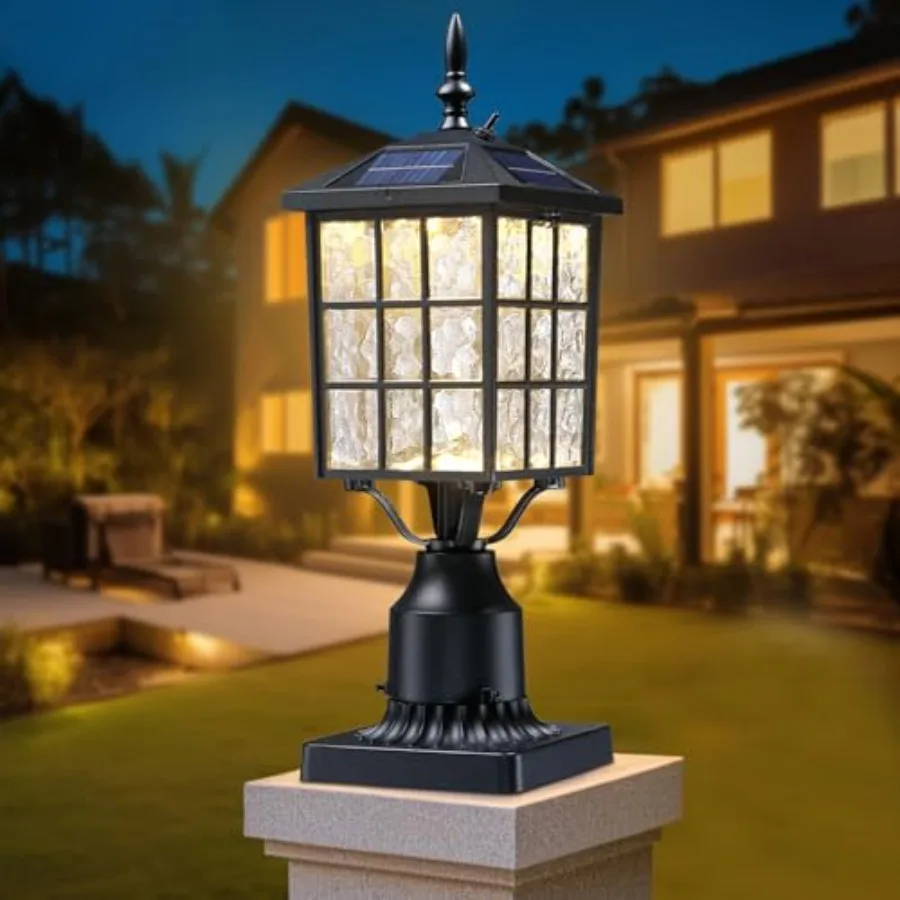 

16.5" LED Solar Post Lights Dusk to Dawn Outdoor Post Lights Solar Lamp Post Light Black Lamp Posts Outdoor Lighting with Pier