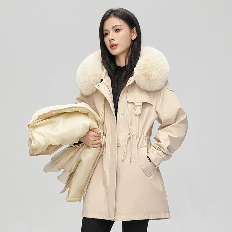 ZAROY Detachable Women Coat 3 Ways Wearable Jacket Puffer Cotton Parkas Winter Fur Hooded Zipper Coat куртка женска