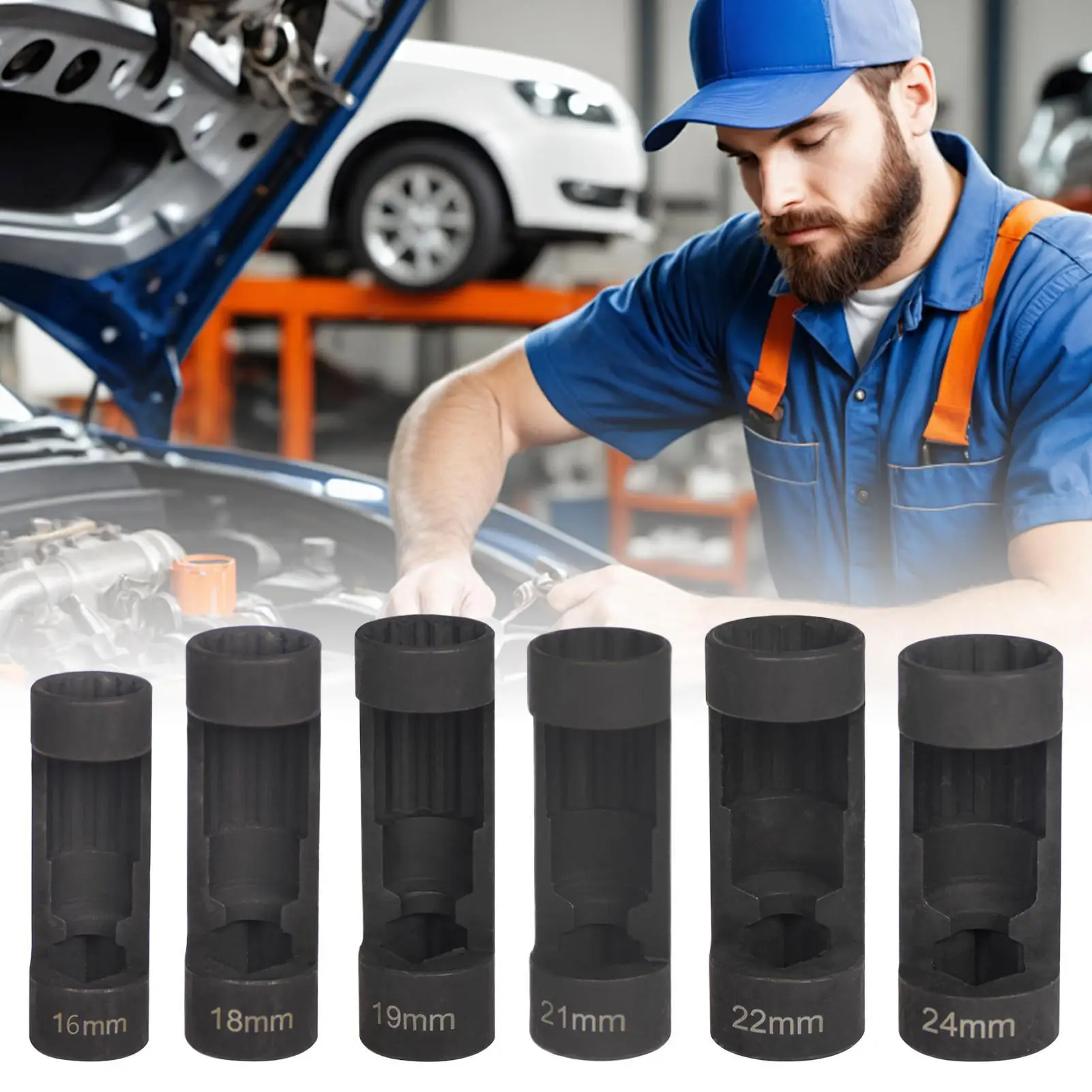 Herramienta de 1/2 pulgada con 12 puntas para puntas de suspensión, extractor de tuercas de amortiguador de 16-24 mm, seis tamaños, para reparación automotriz, herramientas manuales