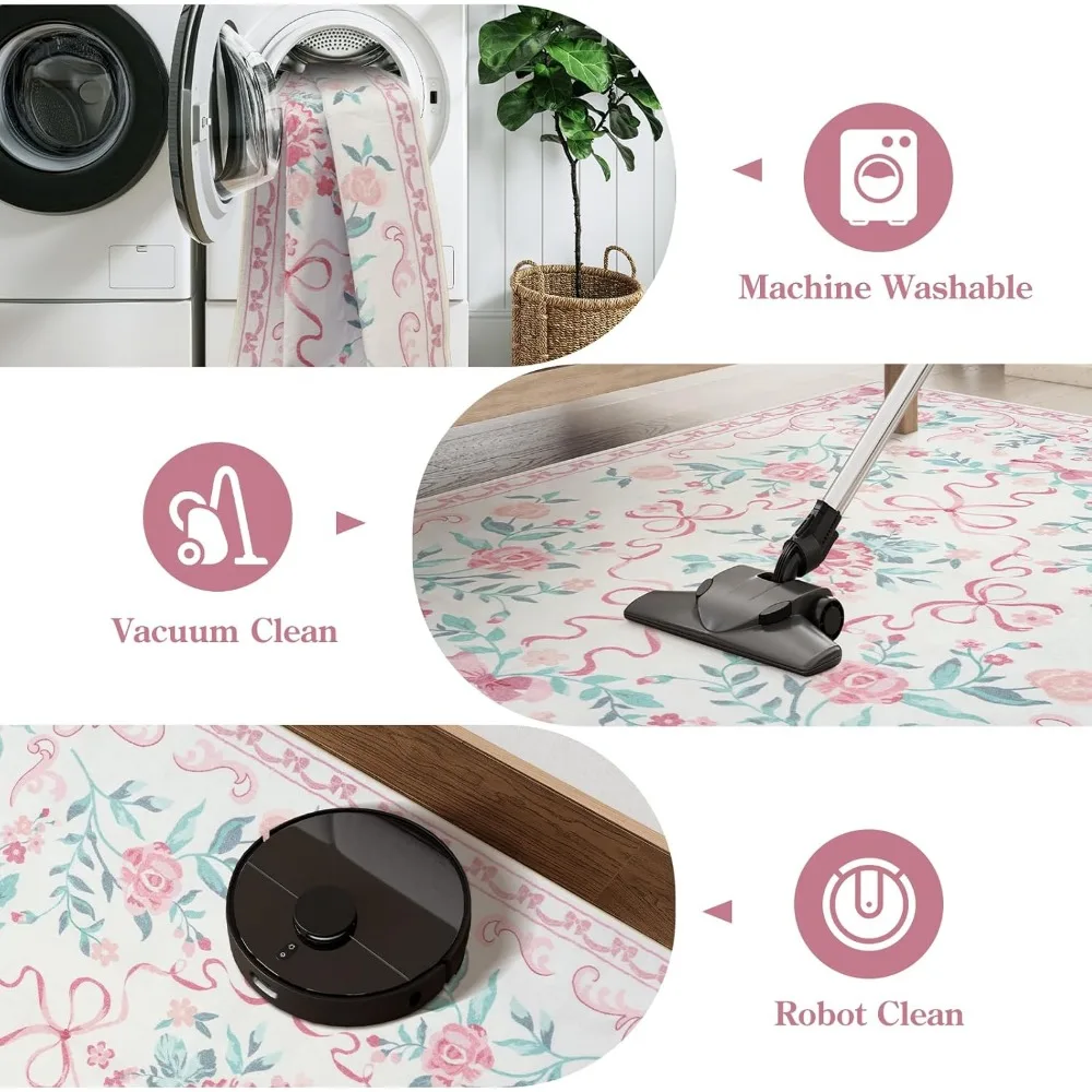 Floral 8x10 Area Rugs for Living Room, Washable Non-Slip Bohemian Style Soft Decor Carpet