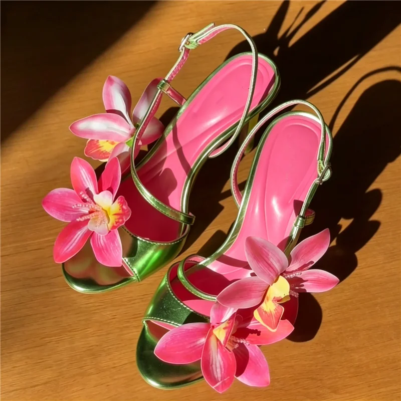 

Women New Orchid Flower High Heel Sandals Fashion Design Open Toe Stiletto Heels for Party, Wedding & Summer Vacation