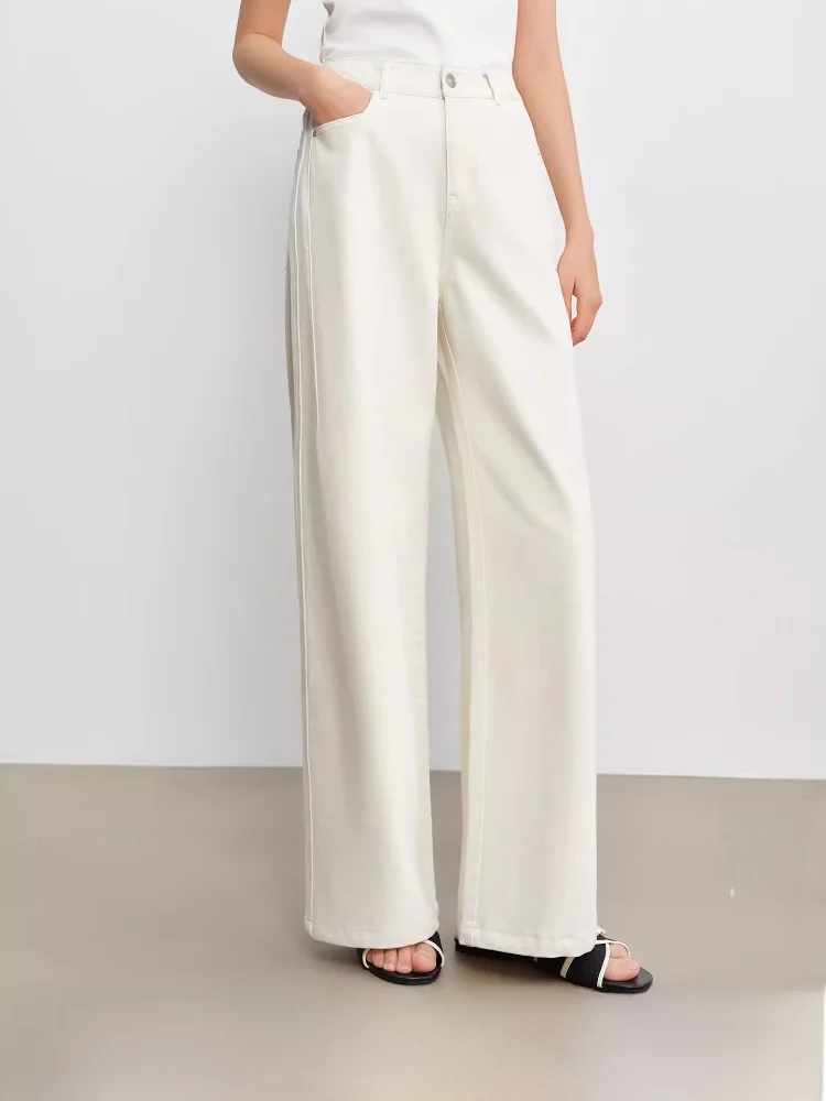 

Белые джинсы из денима с эффектом похудения, прямые, повседневные, для женщин, на молнии, с естественной талией, широкие штанины, для работы и отдыха