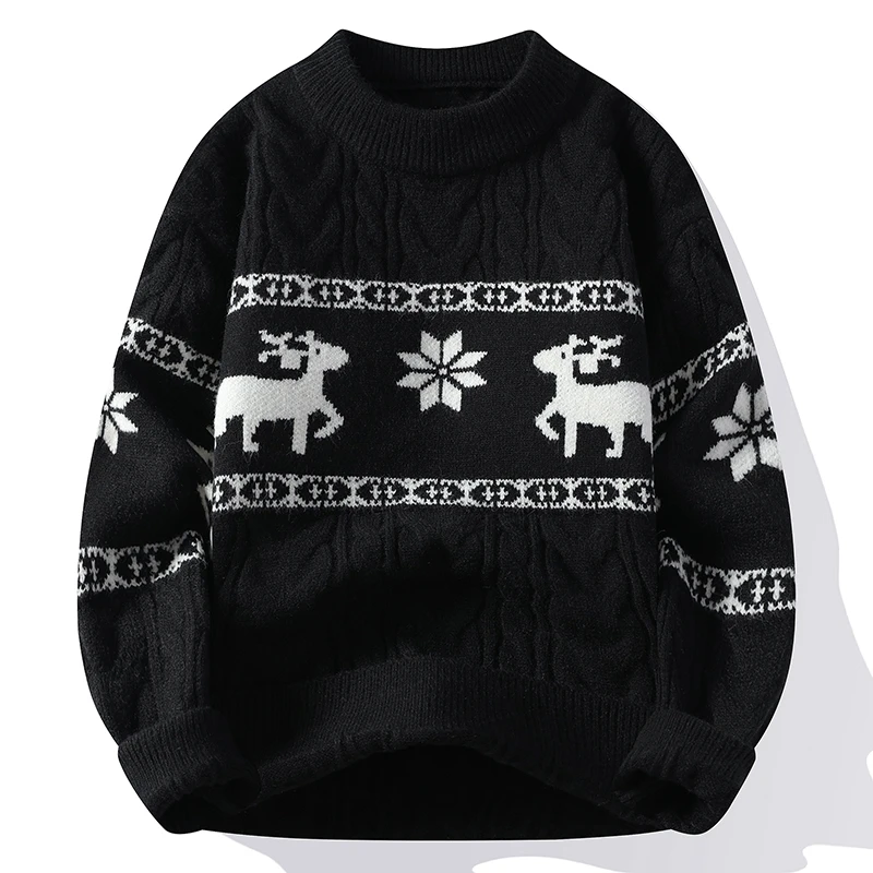 2024 New Fall Winter Fashion Hip Hop Sweater Mens Knit Pullover Top Quality Men Thick Warm With Deer Casual Sweaters Male Jumper