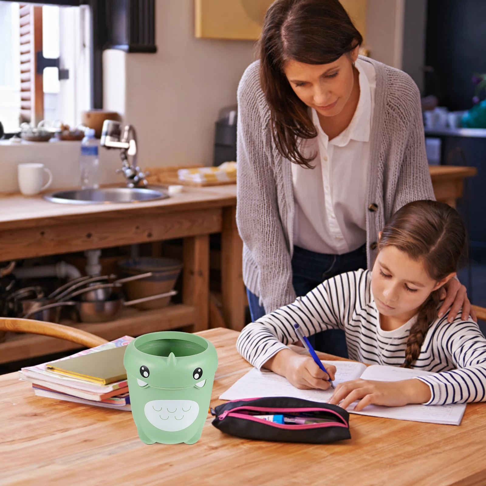 

Household Rubbish Bin Plastic Cartoon Dinosaur Design Waste Container Large Capacity Clamping Ring for Kids Room Living Room Use