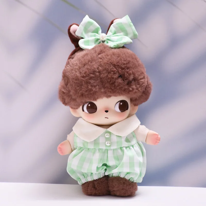 

Doll Clothes For DIMOO WORLD And 15cm/17cm 1st-3rd Gen Labubu Plush Keychain Dolls Green Plaid Jumpsuit Set