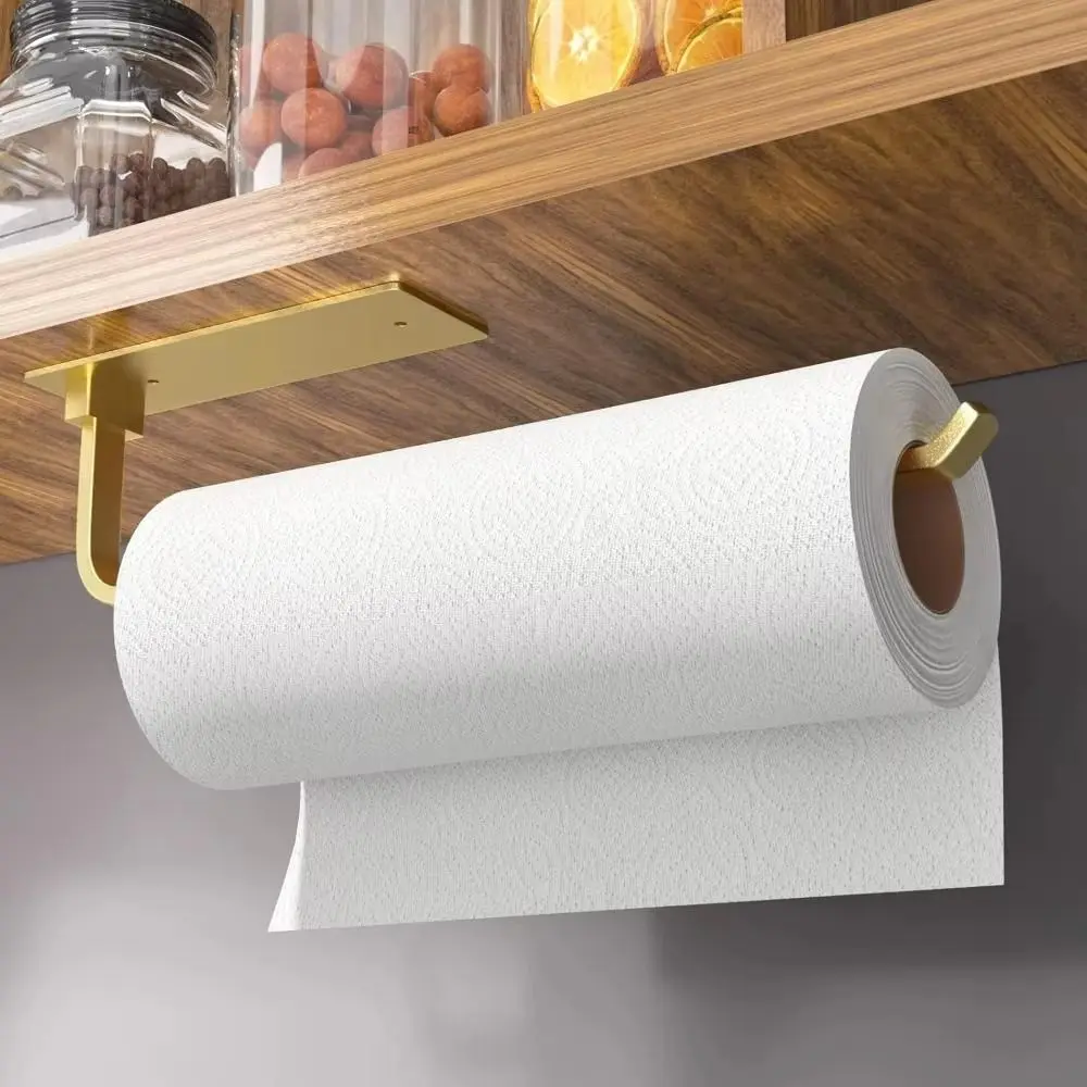 

Under Cabinet Paper Towel Holder Self-Adhesive/Drilling Mount Rust-proof Hanging Towel Roll Stand Space Saving