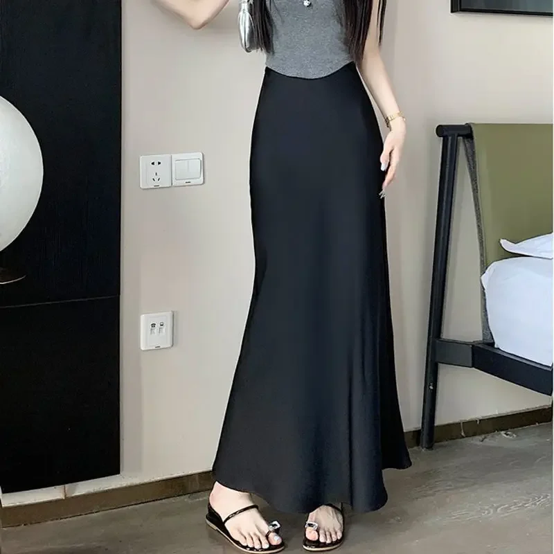 

2024 New Fashion Temperament Ladies Solid Color A-line Skirt Intellectual Casual High Waist Long Dress Vintage Women's Clothing